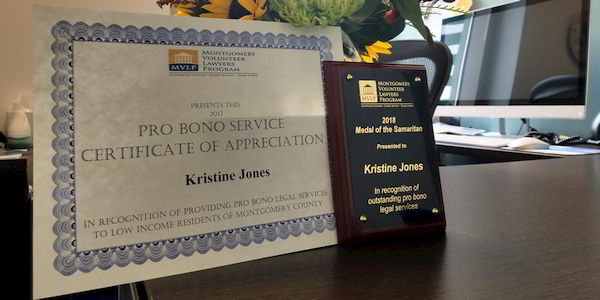 2017 Pro Bono Service Certificate of Appreciation - Montgomery County